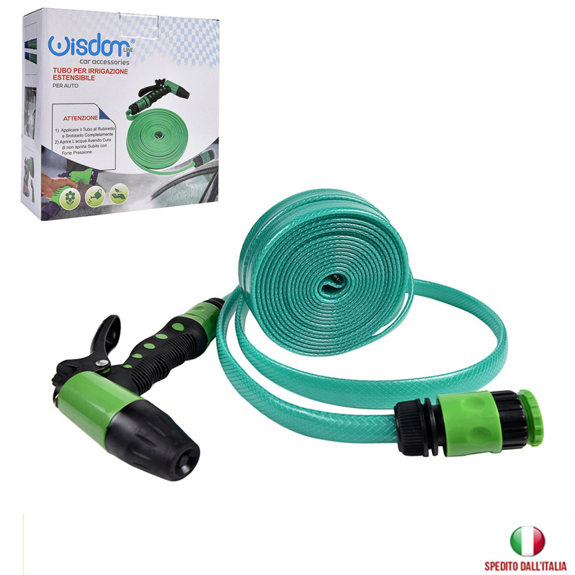 TUBO GIARDINO ALLUNGABILE ESTENSIBILE PISTOLA ACQUA ANNAFFIATORE 10 15 20MT WS