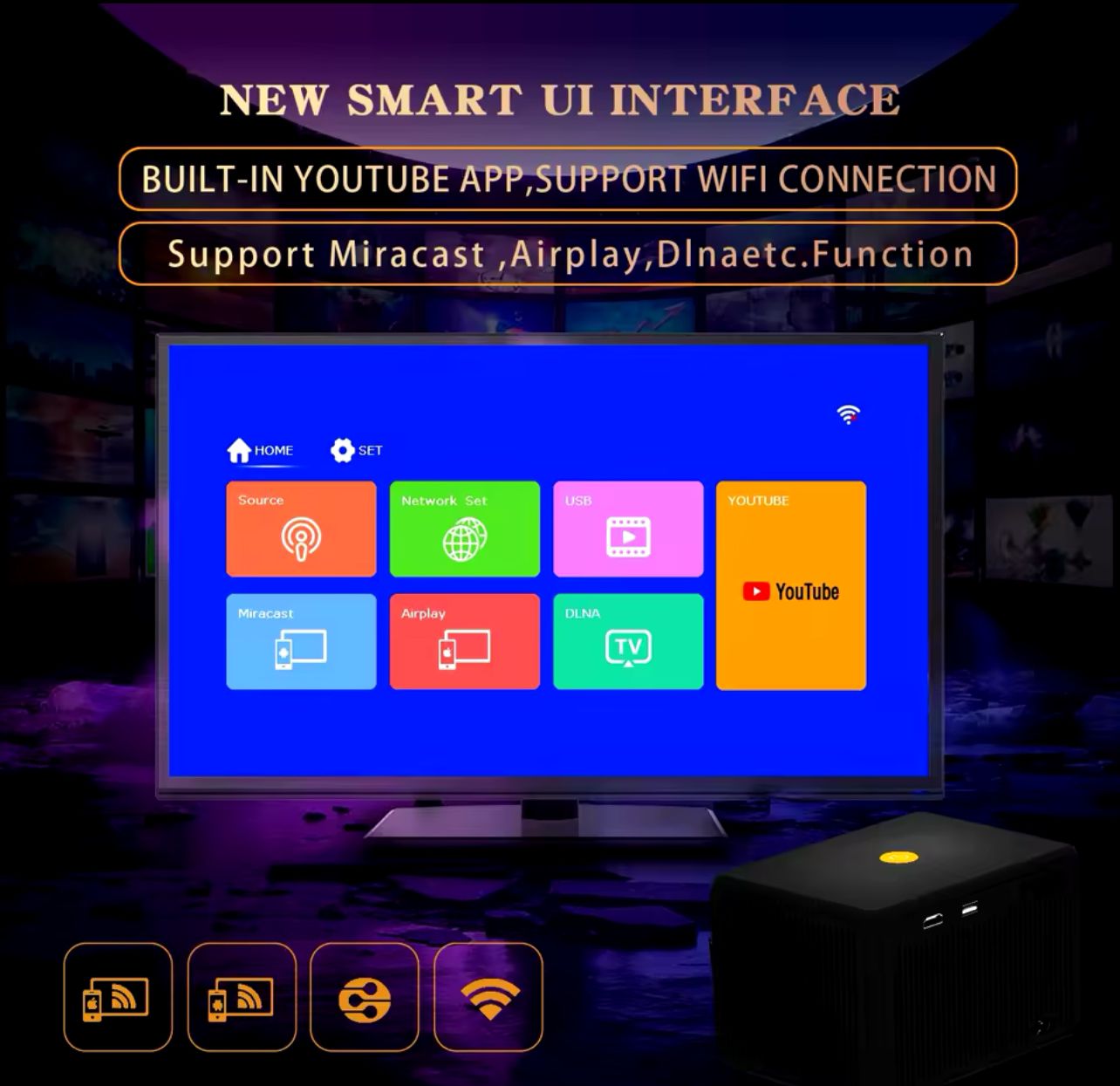 PROIETTORE LED 4K PORTATILE VIDEOPROIETTORE USB HDMI HOME THEATER CINEMA CASA - immagine 3