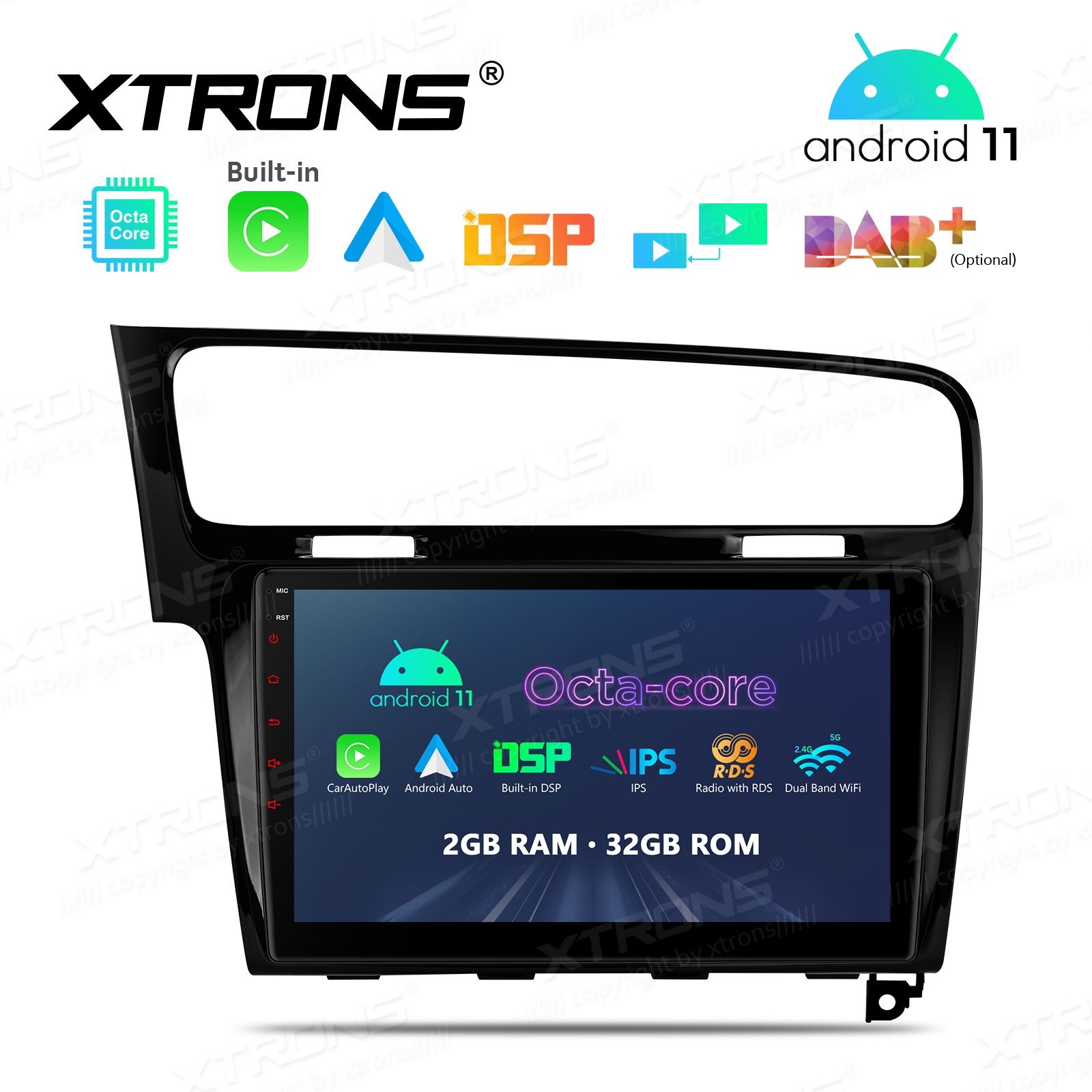 AUTORADIO ANDROID 11 GOLF 7 10 POLLICI STEREO AUTO NAVI GPS WIFI COMANDI VOLANTE - immagine 3