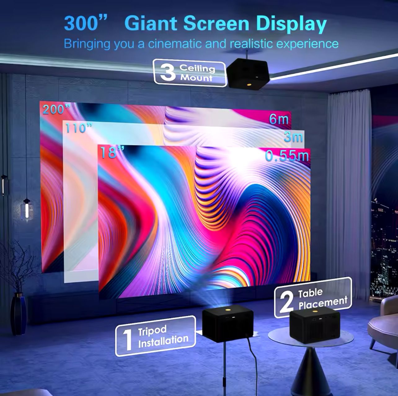 PROIETTORE LED 4K PORTATILE VIDEOPROIETTORE USB HDMI HOME THEATER CINEMA CASA - immagine 5
