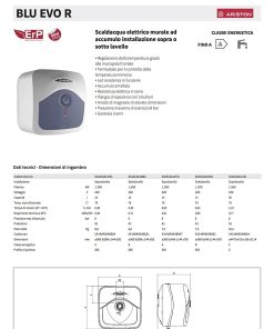 ARISTON 3100321 Scaldabagno Elettrico Blu EVO R Sopra Lavabo a Norme EU, 30 litri