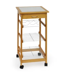 Carrello da Cucina in Pino Con Piano in Ceramica e Cassetto