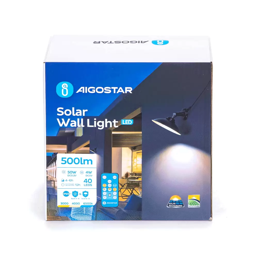 Applique Led da parete 4W Nero con pannello solare e sensore crepuscolare IP65 Dimmerabile temperatura colore regolabile con telecomando Aigostar - immagine 6