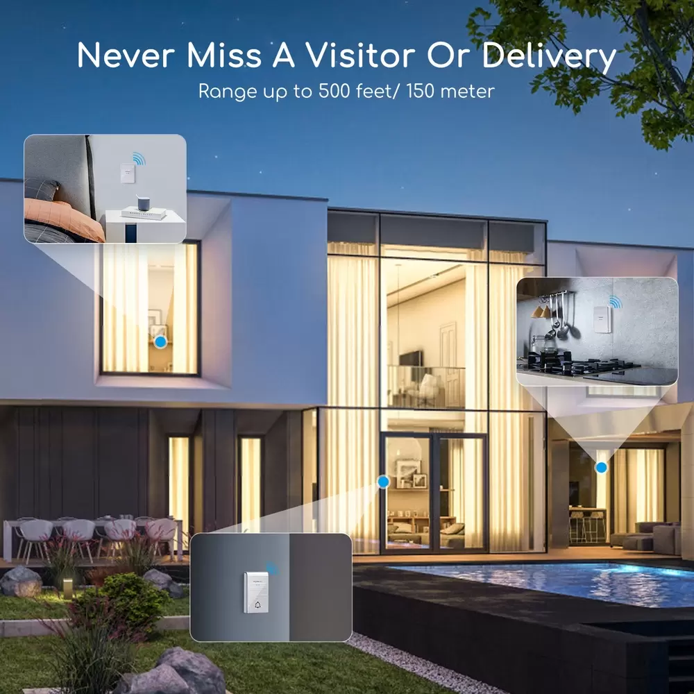 Campanello senza fili Aigostar da esterno a batteria 1 pulsante e 2 riceventi colore argento - immagine 4