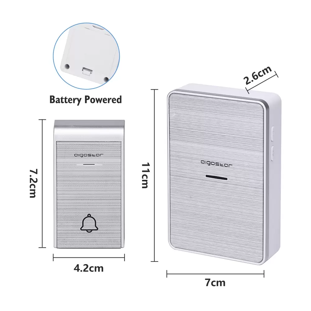 Campanello senza fili Aigostar da esterno a batteria 1 pulsante e 2 riceventi colore argento - immagine 6