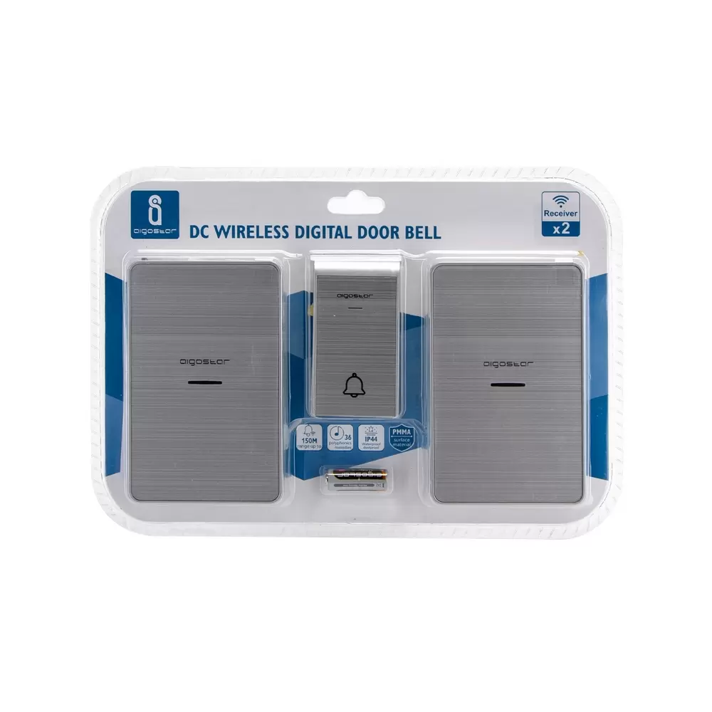 Campanello senza fili Aigostar da esterno a batteria 1 pulsante e 2 riceventi colore argento - immagine 7