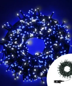 Catena di luci 15 metri da 300 Led Bianco Freddo e Blu con cavo verde Wisdom