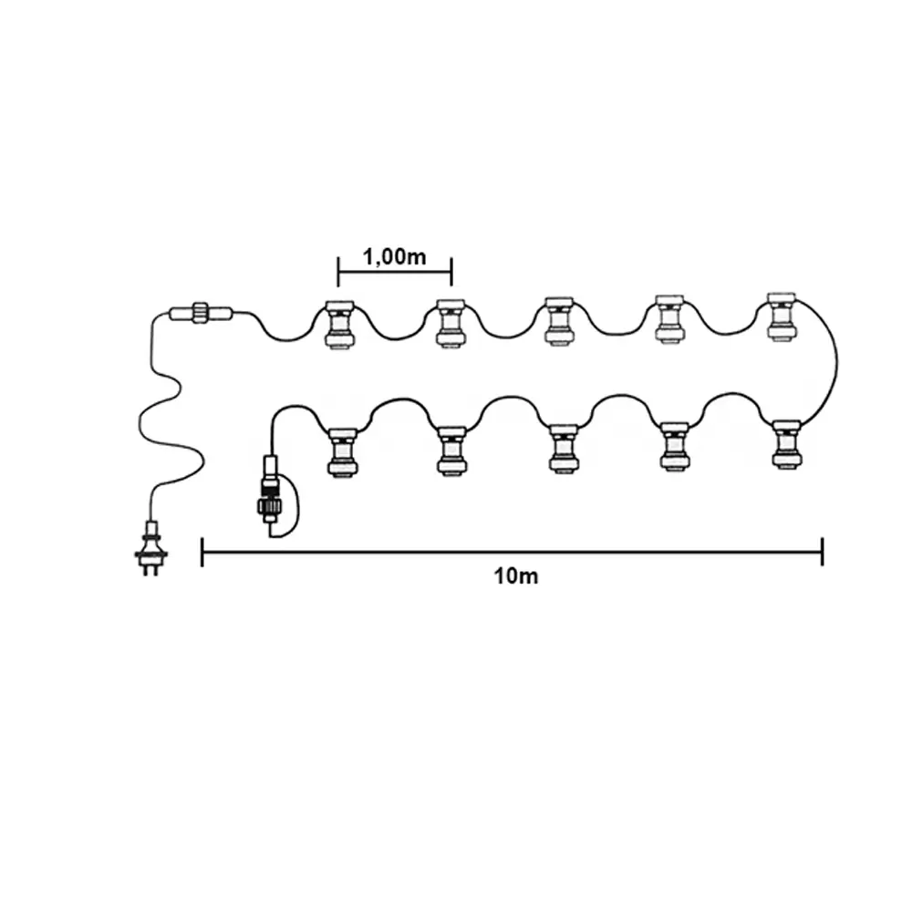 Catena di luci lineare 10 metri con 10 lampadine E27 Bianco caldo 2700K IP54 Bianca Wisdom - immagine 4