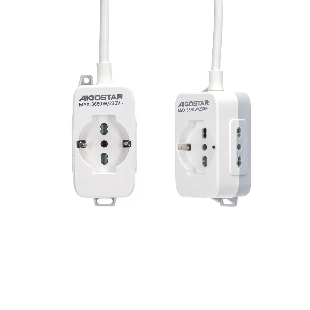 Ciabatta multipresa elettrica 3 posti con cavo da 1,5m – 1Presa Schuko + 2 Bipasso Aigostar - immagine 2