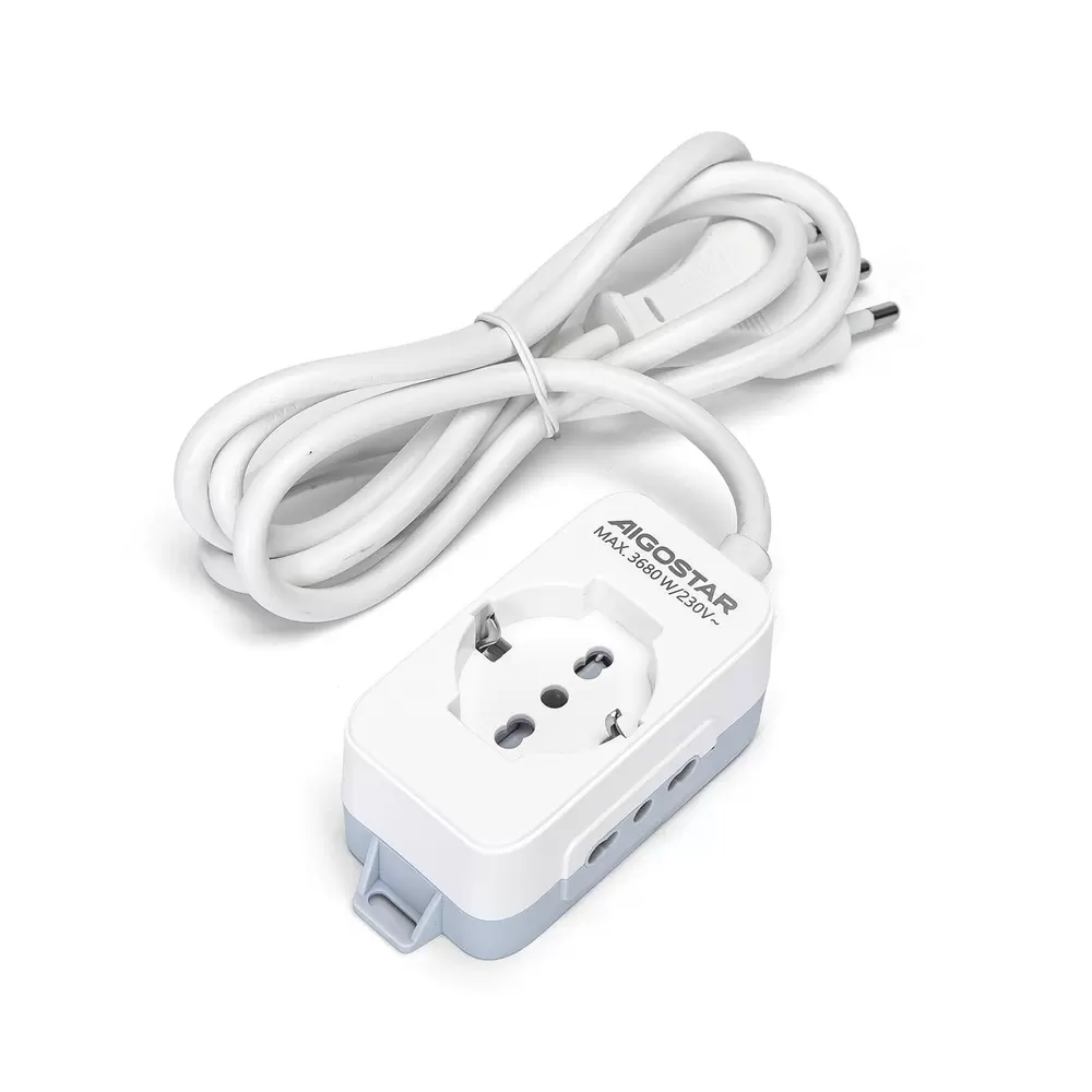 Ciabatta multipresa elettrica 3 posti con cavo da 1,5m – 1Presa Schuko + 2 Bipasso Aigostar