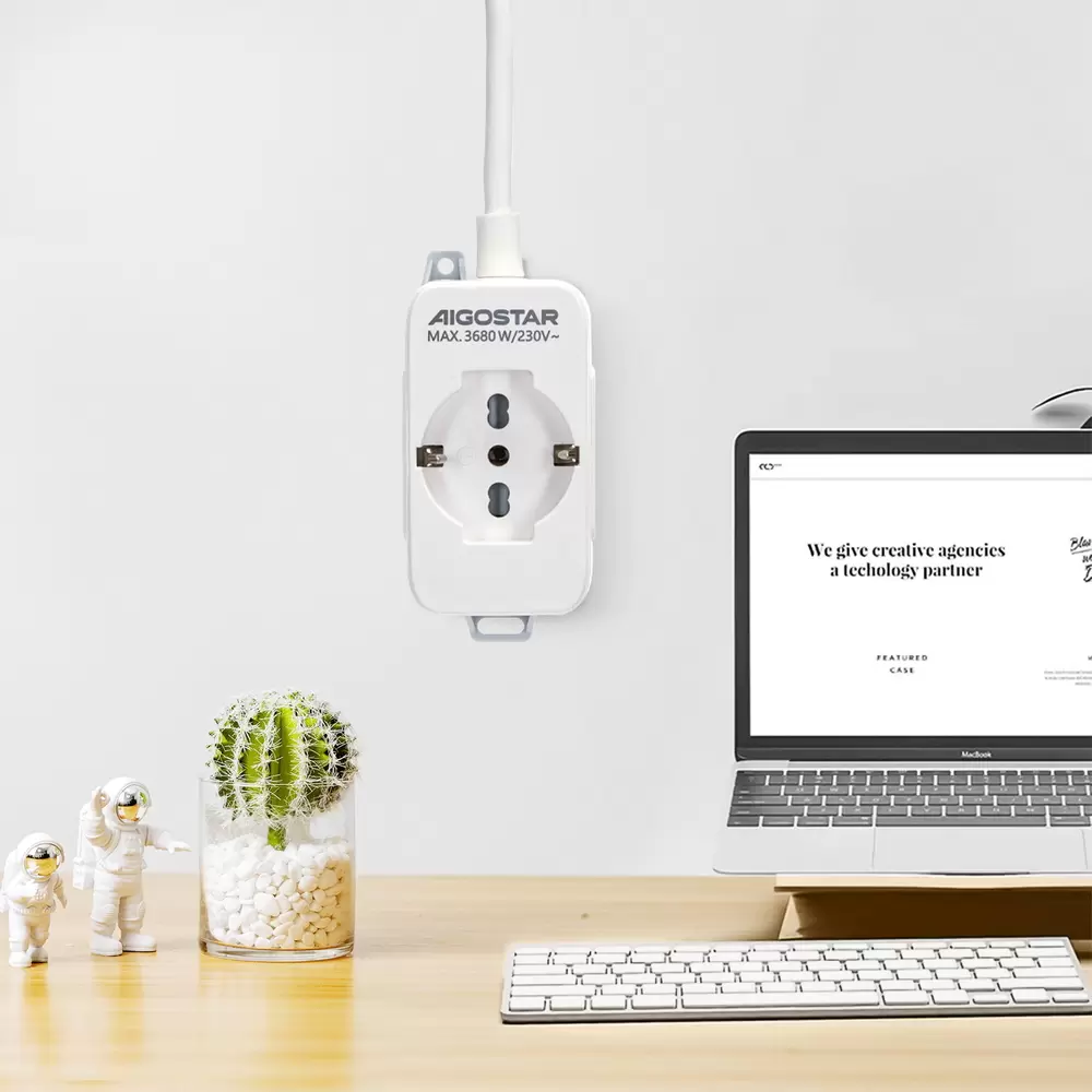 Ciabatta multipresa elettrica 3 posti con cavo da 1,5m – 1Presa Schuko + 2 Bipasso Aigostar - immagine 3