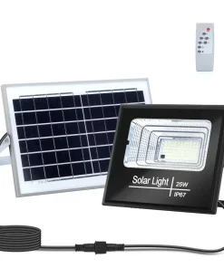 Faro Led 25W Nero con pannello solare IP67 Bianco freddo 6500K Dimmerabile con telecomando e crepuscolare Aigostar