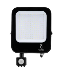 Faro proiettore Led 100W Nero da esterno IP65 Bianco freddo 6500K con sensore crepuscolare e di movimento Aigostar