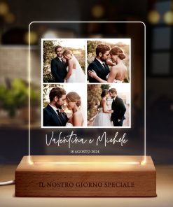 Lampada a Led Placca in Plexiglass Personalizzata con Quattro Foto, Nomi e Dedica – Idea Regalo per il Matrimonio, per l’Anniversario