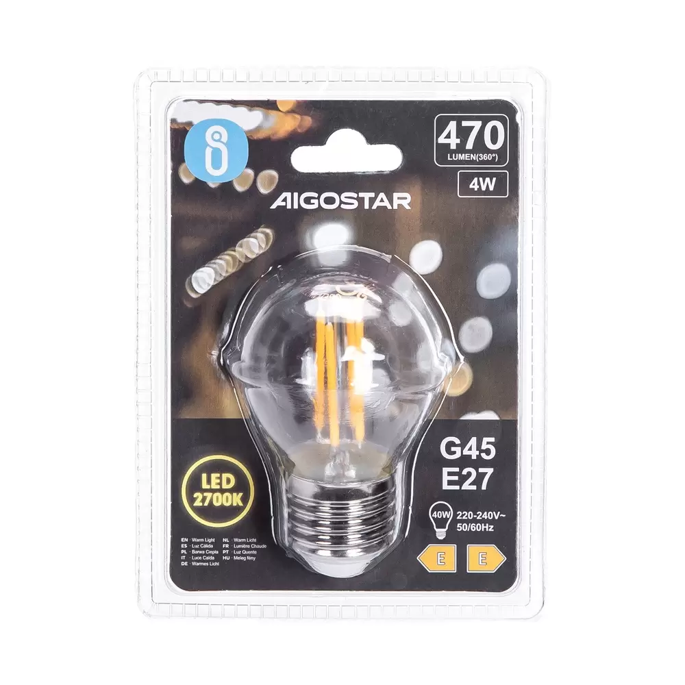 Lampadina Led a Filamento E27 G45 a sfera 4W Bianco caldo 2700K Aigostar - immagine 3