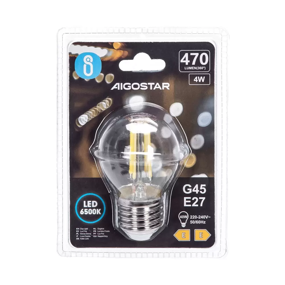 Lampadina Led a Filamento E27 G45 a sfera 4W Bianco freddo 6500K Aigostar - immagine 3