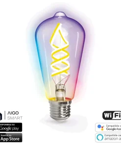 Lampadina Led a Filamento Smart ST64 E27 4,9W WiFi RGB CCT luce regolabile e dimmerabile Aigostar