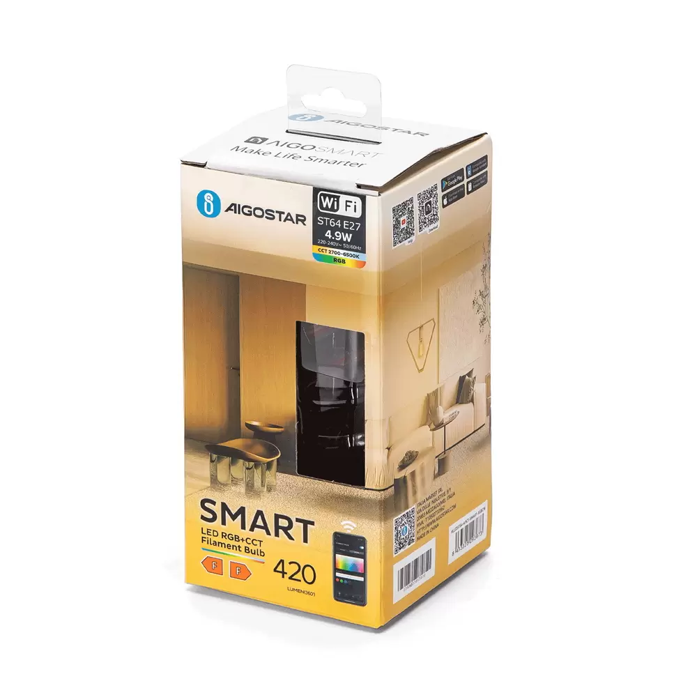 Lampadina Led a Filamento Smart ST64 E27 4,9W WiFi RGB CCT luce regolabile e dimmerabile Aigostar - immagine 5