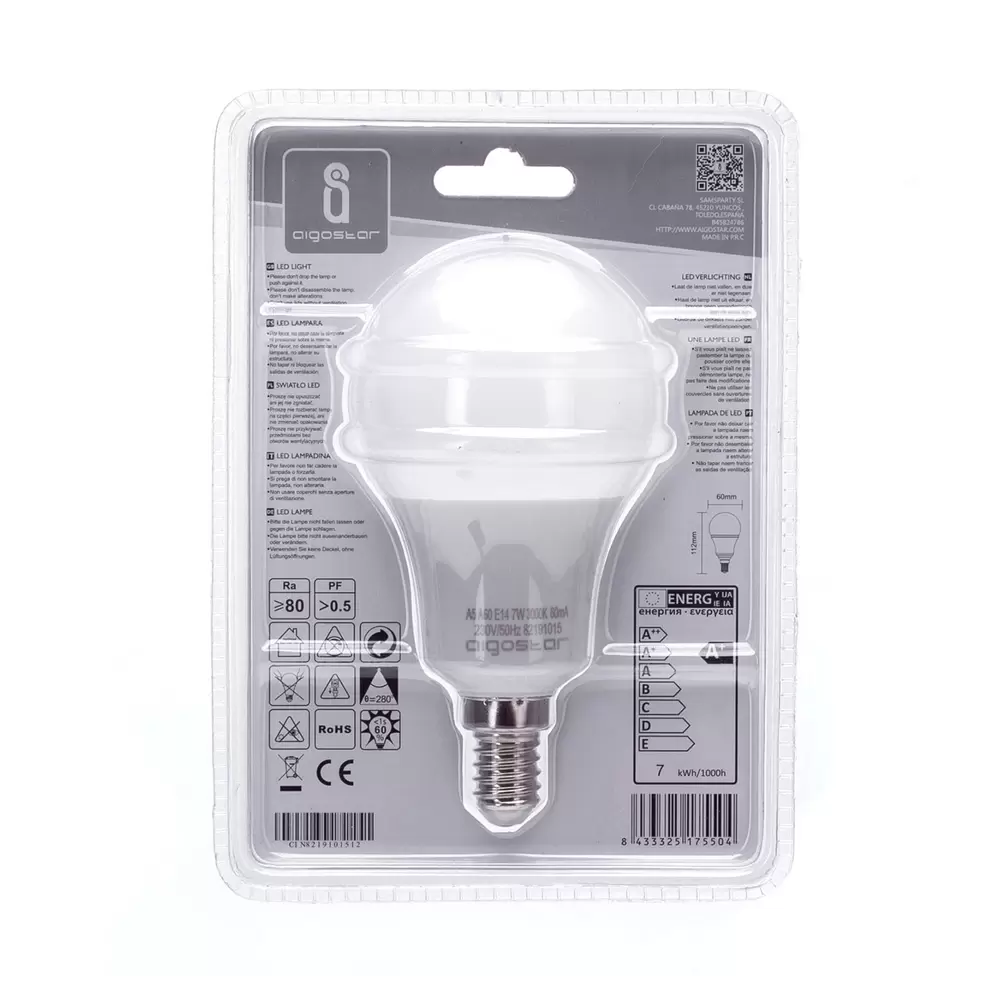 Lampadina Led E14 A60 a bulbo 7W Bianco caldo 3000K Aigostar - immagine 3