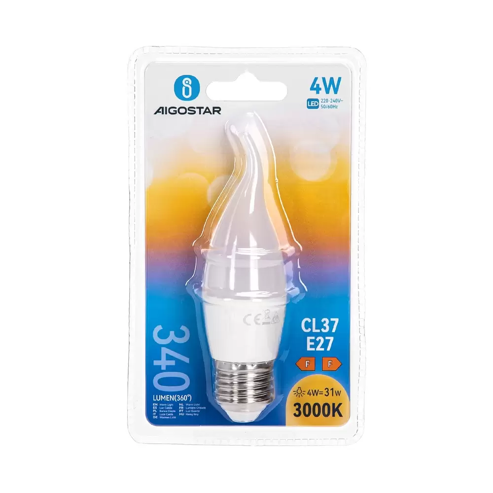 Lampadina Led E27 CL37 a colpo di vento 4W Bianco caldo 3000K Aigostar - immagine 3
