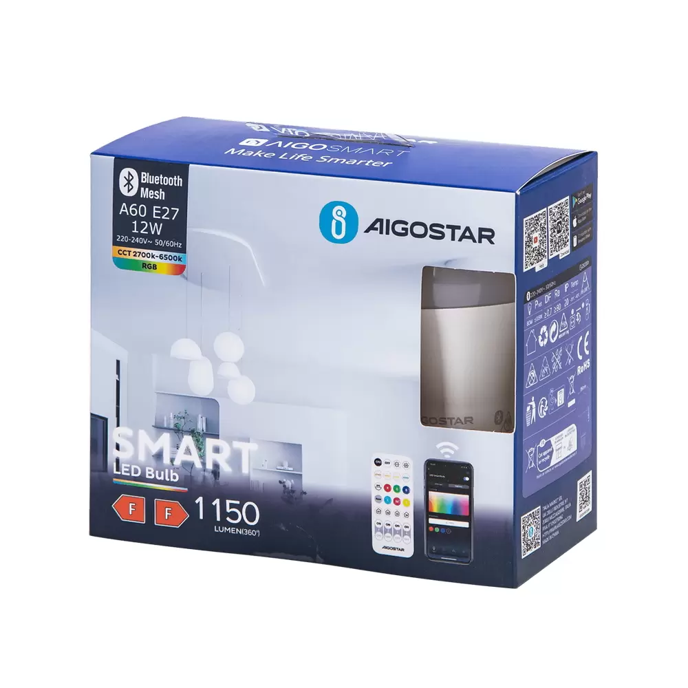 Lampadina Led Smart A60 E27 12W WiFi Bluetooth Mesh RGB CCT luce regolabile e dimmerabile confezione da 2pz Aigostar - immagine 4