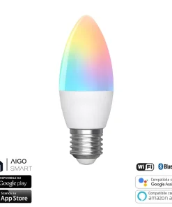Lampadina Led Smart C37 E27 6.5W Bluetooth Mesh RGB CCT luce regolabile e dimmerabile Aigostar