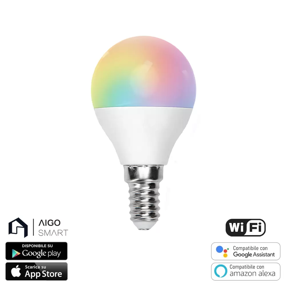Lampadina Led Smart G45 E14 6,5W WiFi RGB CCT luce regolabile e dimmerabile Aigostar