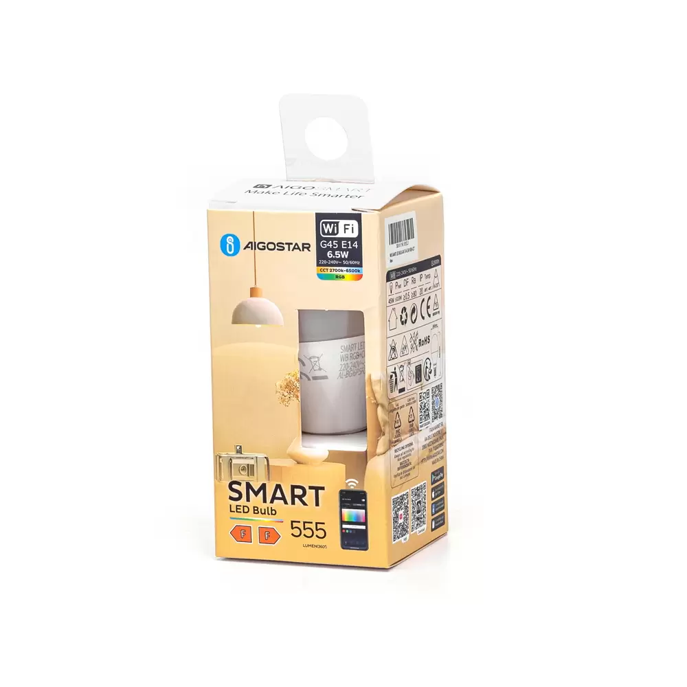 Lampadina Led Smart G45 E14 6,5W WiFi RGB CCT luce regolabile e dimmerabile Aigostar - immagine 6