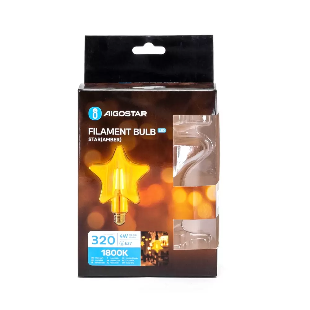 Lampadina Led Stella Vintage a Filamento E27 a 4W decorativa Bianco caldo 1800K Aigostar - immagine 3