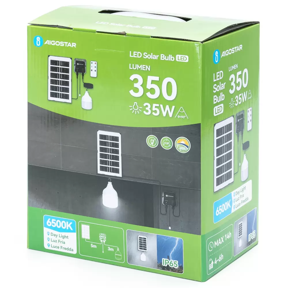 Lampadina Led T100 35W con pannello solare IP65 Bianco freddo 6500K Aigostar - immagine 5