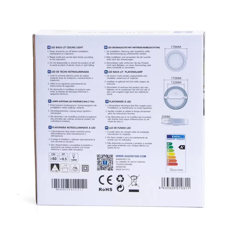 Plafoniera Led slim 12W Bianca Rotonda Bianco neutro 4000K Aigostar - immagine 4