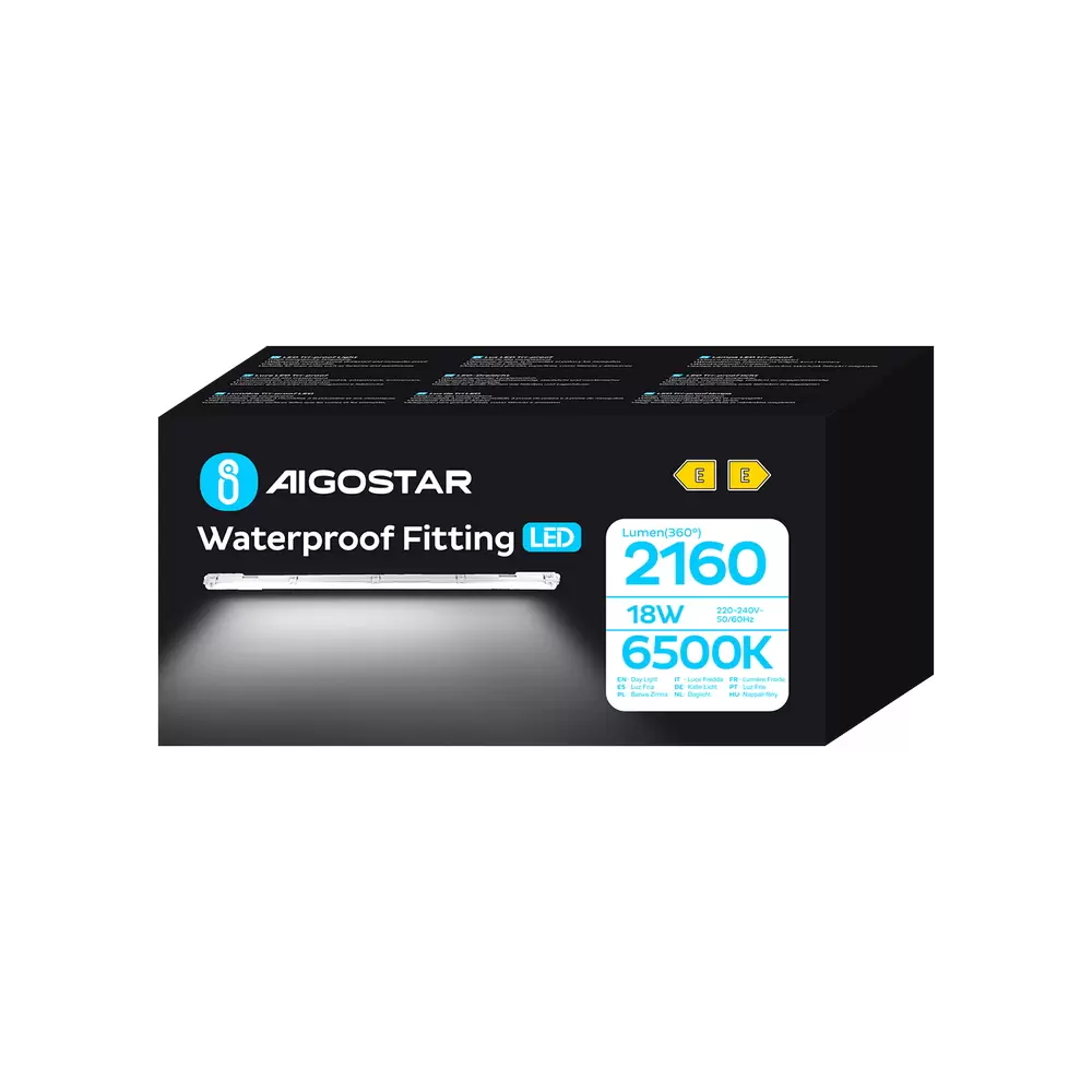 Plafoniera stagna a 1 posto con Tubo Led G13 T8 incluso da 120cm IP65 Bianco freddo 6500K Aigostar - immagine 5