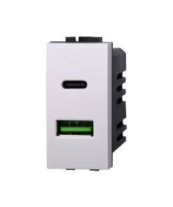 Presa USB Type-C a 2 posti bianca compatibile Vimar Plana