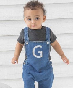 Salopette Jeans Bambino Personalizzata con Iniziale con Decorazione Floreale – Idea Regalo Bambino