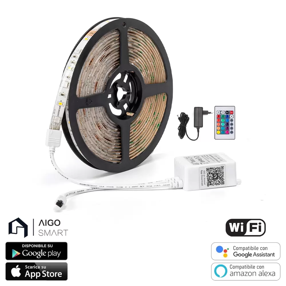 Striscia Led Smart 12V 16,5W 5 metri WiFi RGB CCT luce regolabile e dimmerabile Aigostar