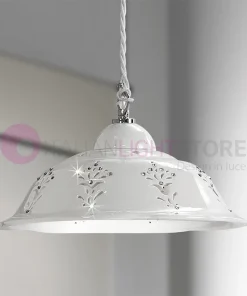 COROLLA Sospensione D.29 in Ceramica Bianca con Cristalli